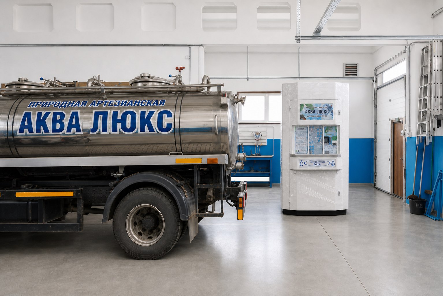 Автоцистерна «Аква Люкс» рядом с водоматом в сервисном боксе